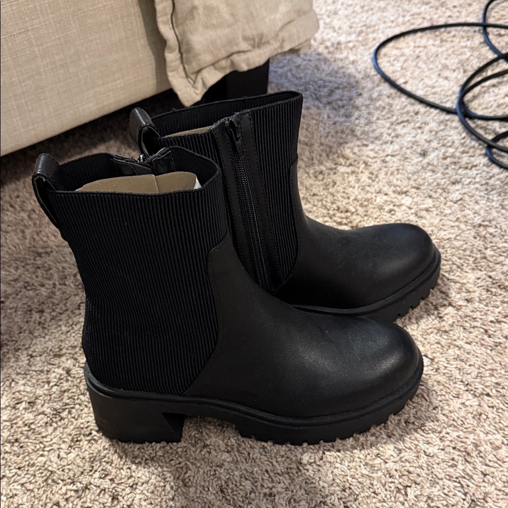 Sugar Black Ribbed Ankle Boots